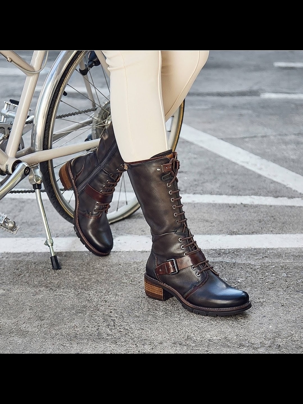 PIKOLINOS Dark Brown Lace-Up Mid-Calf Leather Boots